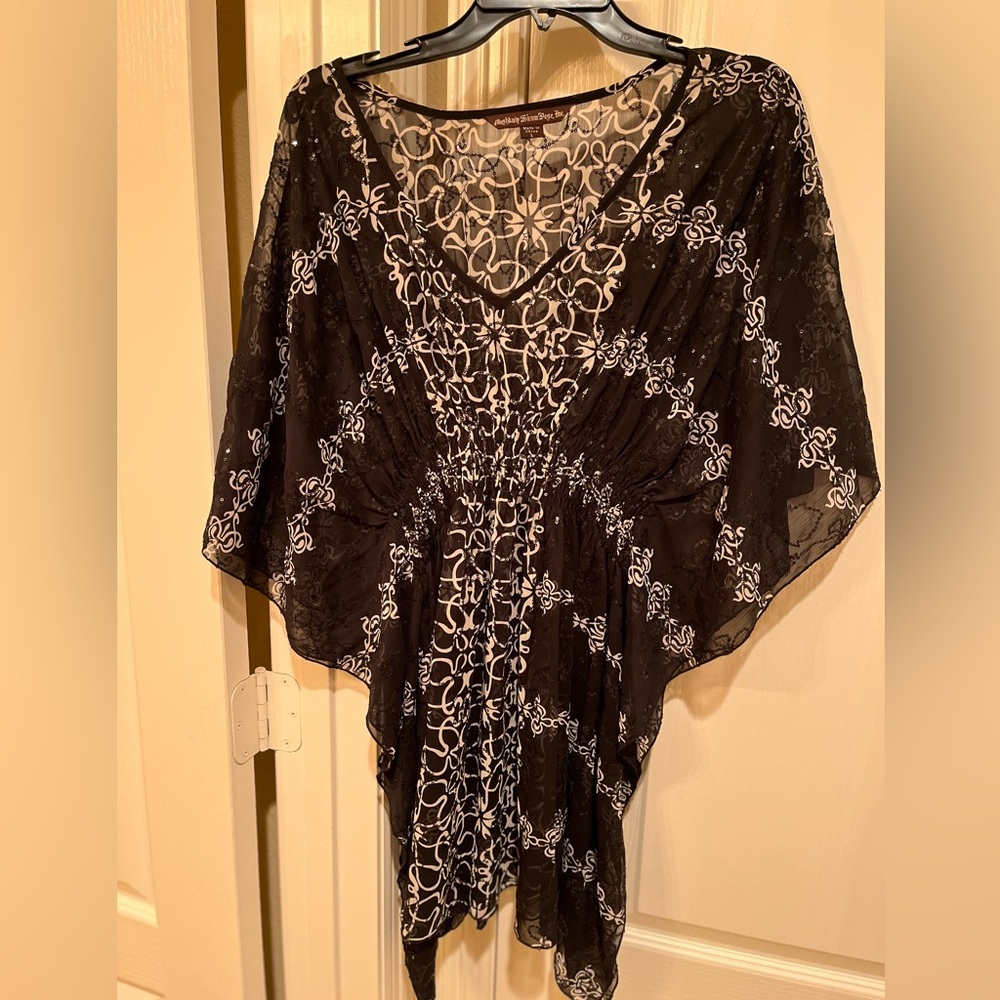 Mushbaby Sienna Rose Black & White Swimsuit Coverup or Tunic size large LIKE NEW